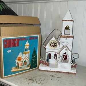 RARE NWT MCM Putz Mica Christmas church musical light in box Japan